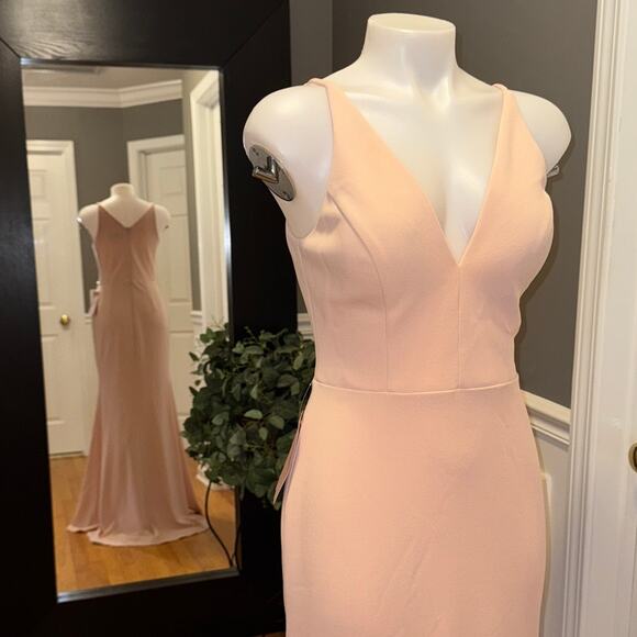 BHLDN Jones Blush Pink Long Crepe Maxi Dress with Train Size 6  Gown BNWT - Picture 5 of 15
